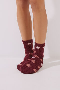 Womensecret Maroon polka-dot fluffy socks printed