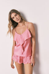 Women'secret Satin-finish ruffle strap short pyjamas pink