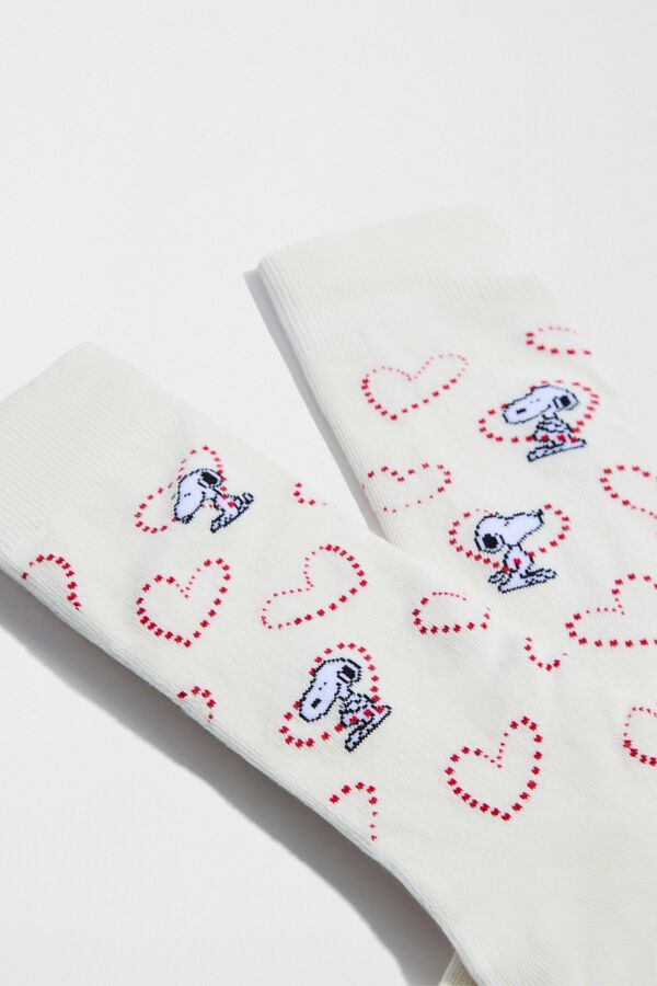Besocks Calcetines altos Snoopy algod&oacute;n org&aacute;nico marfil