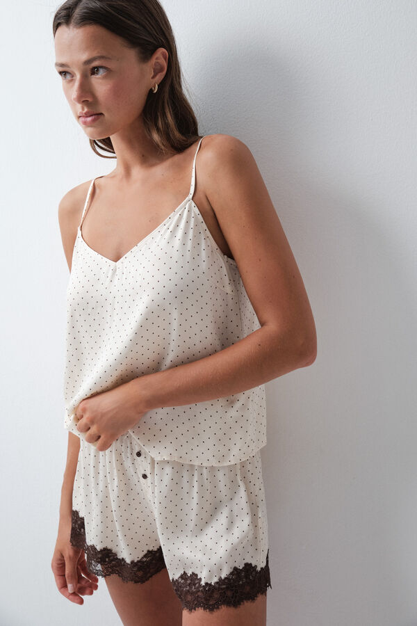 Women'secret Polka-dot satin-finish short pyjamas white
