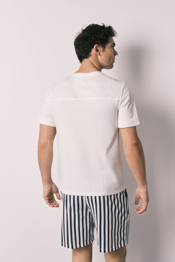 Women'secret Striped 100% cotton short men's pyjamas beige