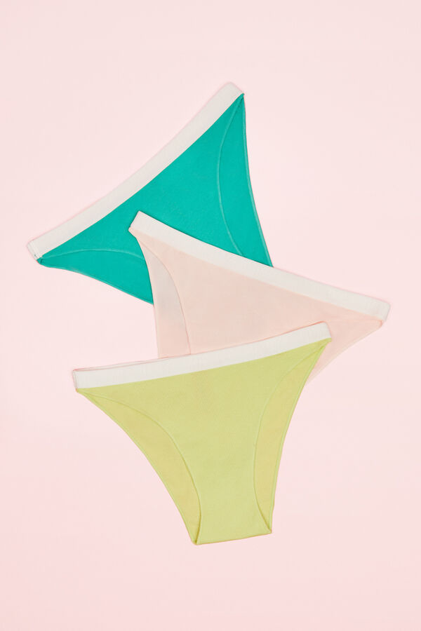 Womensecret Pack of 3 cotton logo panties in fuchsia, lime and green 