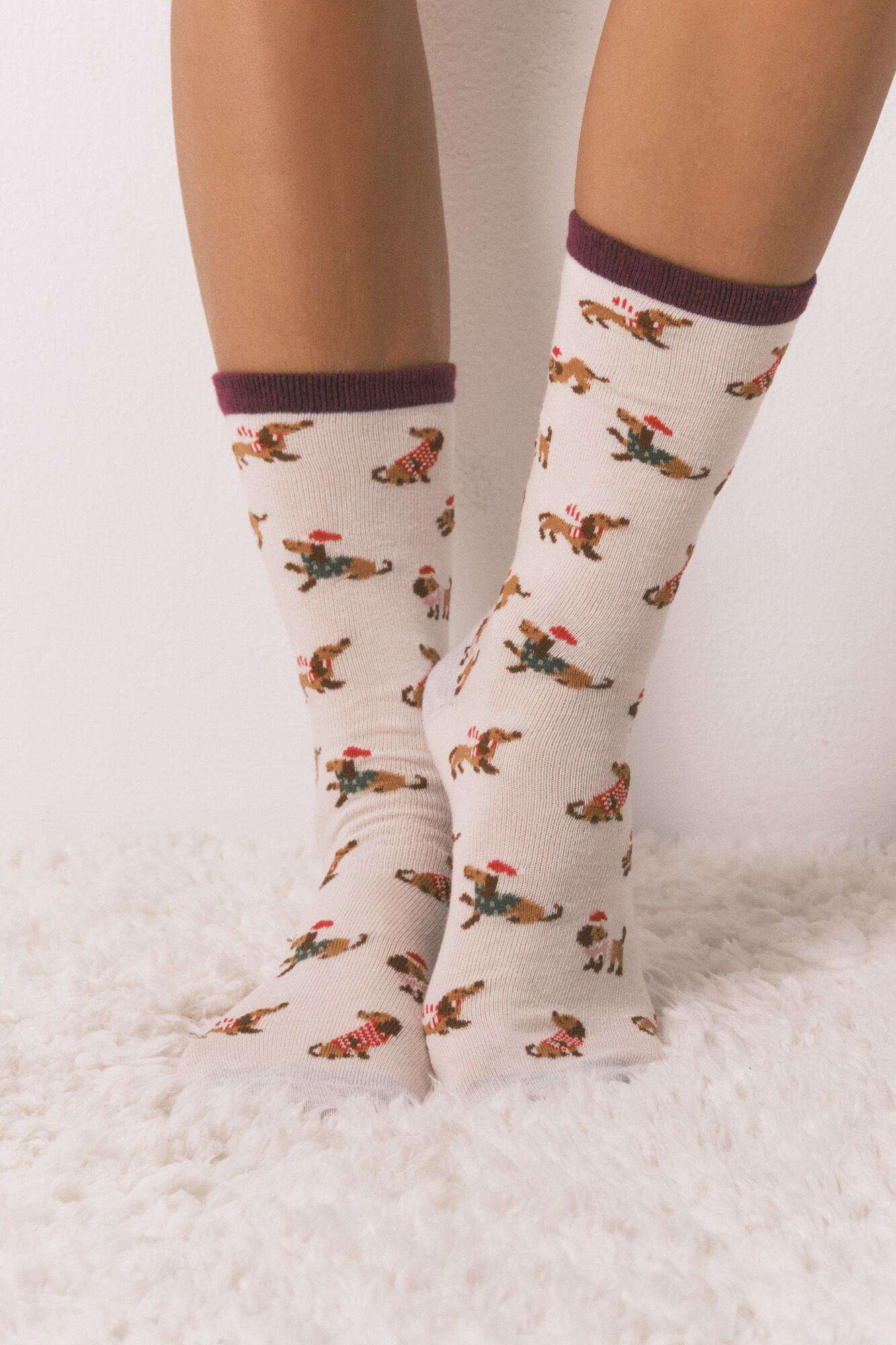 Women'secret Pack of 3 long cotton socks with sausage dogs 