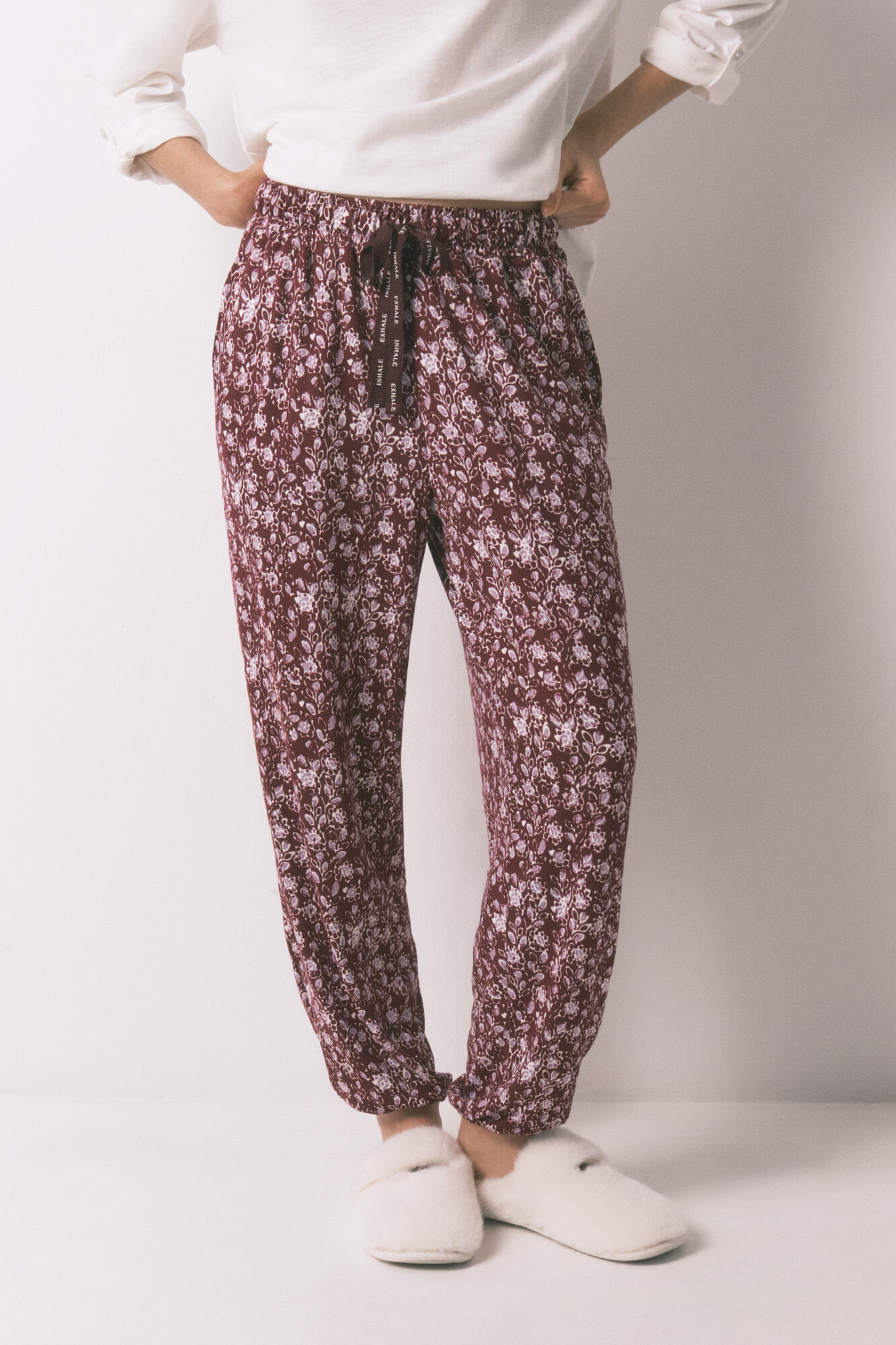 Women'secret Burgundy long floral print trousers