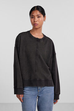 Womensecret Schwarzes Sweatshirt mit hochgezogenem Halsausschnitt, übergeschnittenen Schultern und langen Ärmeln. Schwarz