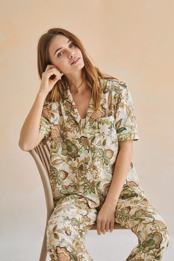 Womensecret Duga košulja pidžama s cvjetnim printom Zelena