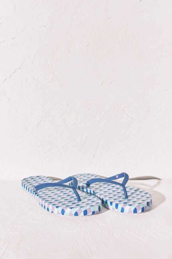 Women'secret Blue geometric print toe sandals green
