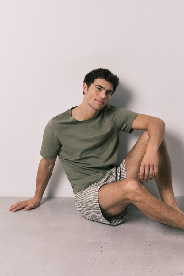 Women'secret Men's plaid cotton short pyjamas printed