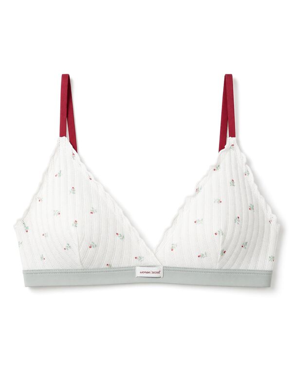 Women'secret Floral print cotton triangle bra NATURAL beige