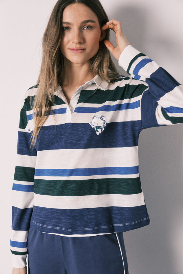 Women'secret Cotton striped polo long pyjamas Hello Kitty blue