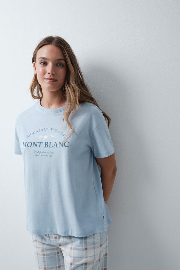 Women'secret Blue cotton short T-shirt blue