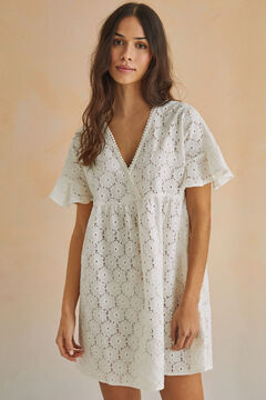 Womensecret Short beige 100% cotton Swiss embroidery dress beige