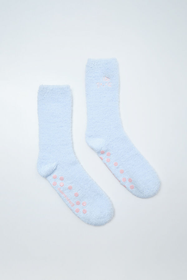 Women'secret Beige fluffy long socks Hello Kitty blue
