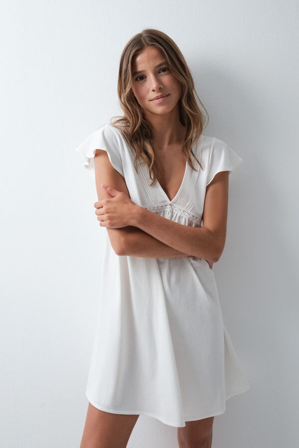 Women'secret White short nightgown with ruffles beige