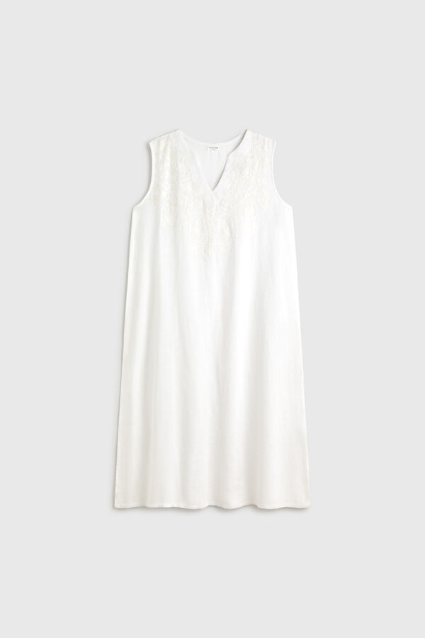 Textura T&uacute;nica playa en algod&oacute;n bordada blanco