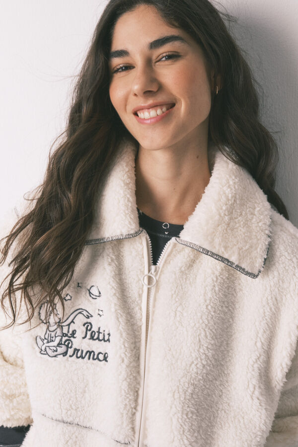 Women'secret Robe de chambre courte en sherpa imprim&eacute; Le Petit Prince blanche blanc