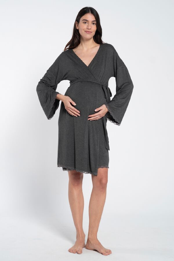 Ohma! Maternity robe with matching lace szary