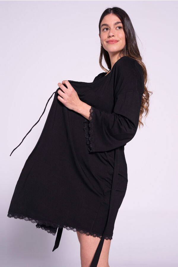 Womensecret Maternity robe with lace on bottom Crna