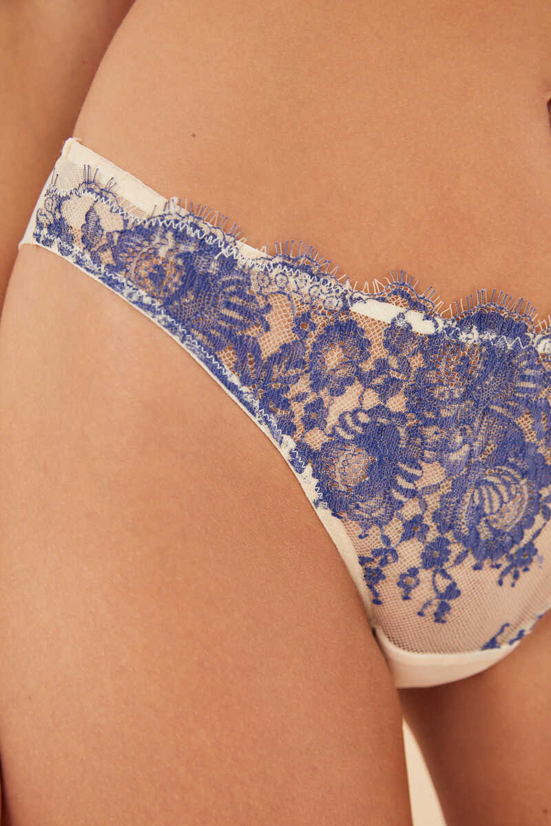 Womensecret Blue lace and mesh Brazilian panty blue
