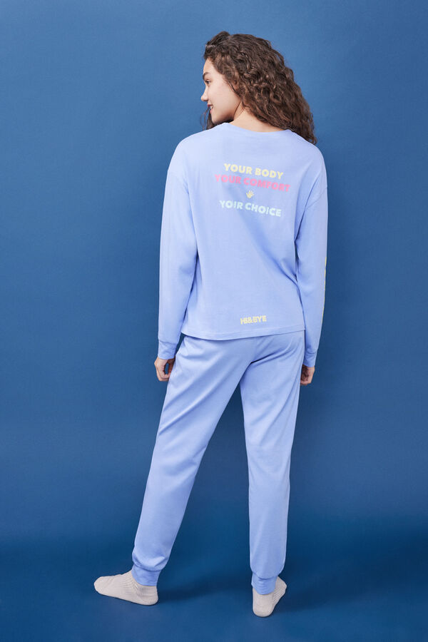 Womensecret Pijama 100% algodón sudadera y pantalón largo azul azul