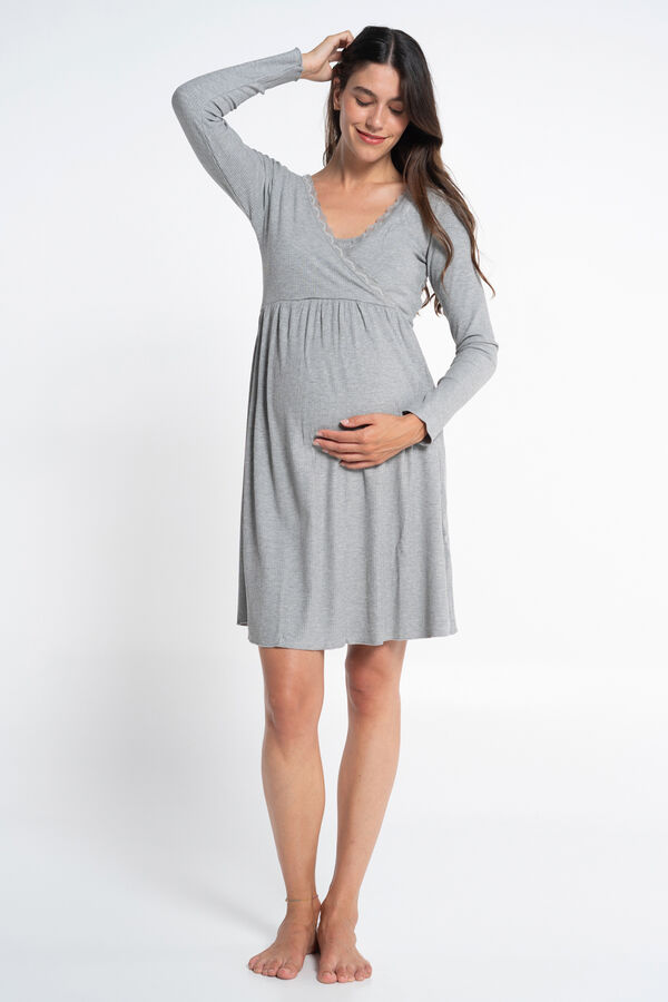 Ohma! maternity rib nightgown with crossover neckline grey
