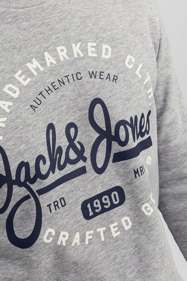 Jack & Jones Sudadera cuello redondo print logo grey