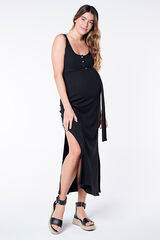 Womensecret Vestido maternity lactancia largo canalé negro