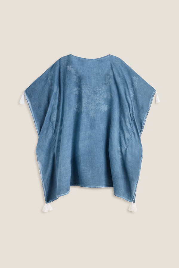 Womensecret Embroidered cotton tasselled tunic bleu