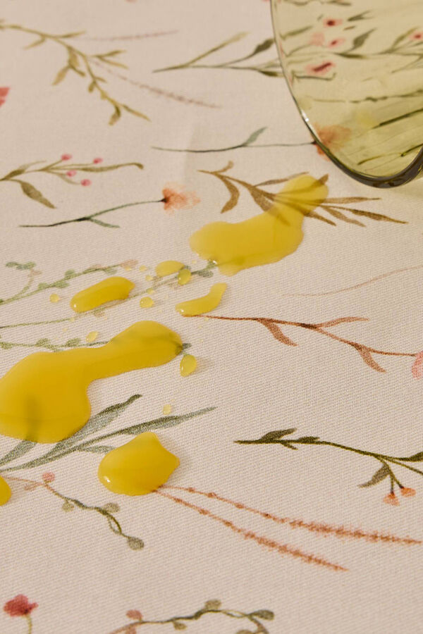 Textura Fleckenabweisende Tischdecke aus Baumwolle mit Blumenmuster Naturweiß