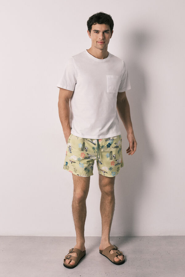 Women'secret Snoopy tropical print men's swimwear green