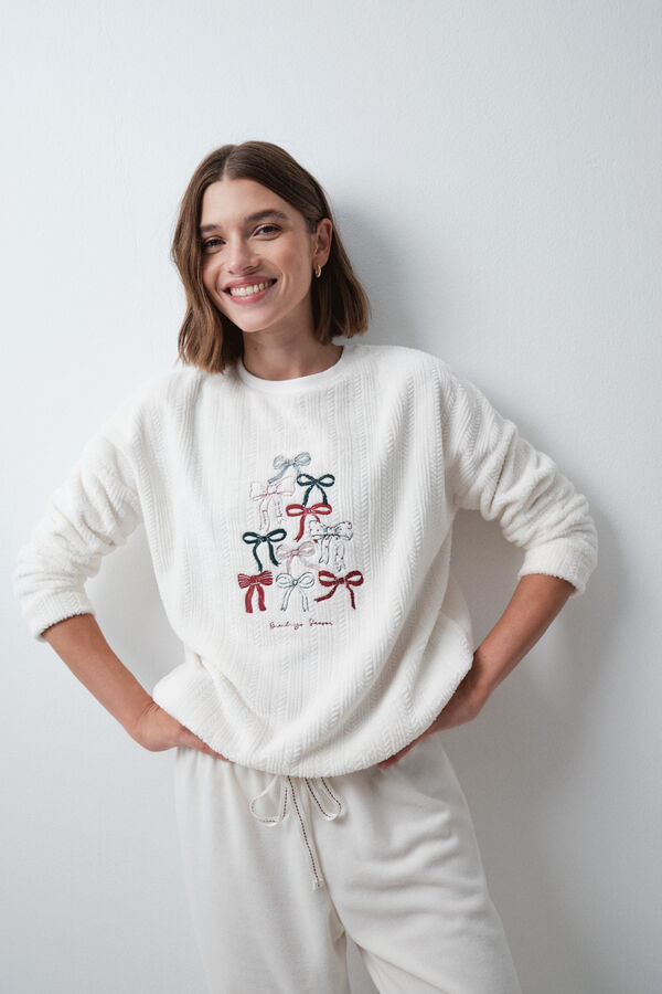 Women'secret White fleece long pyjamas beige