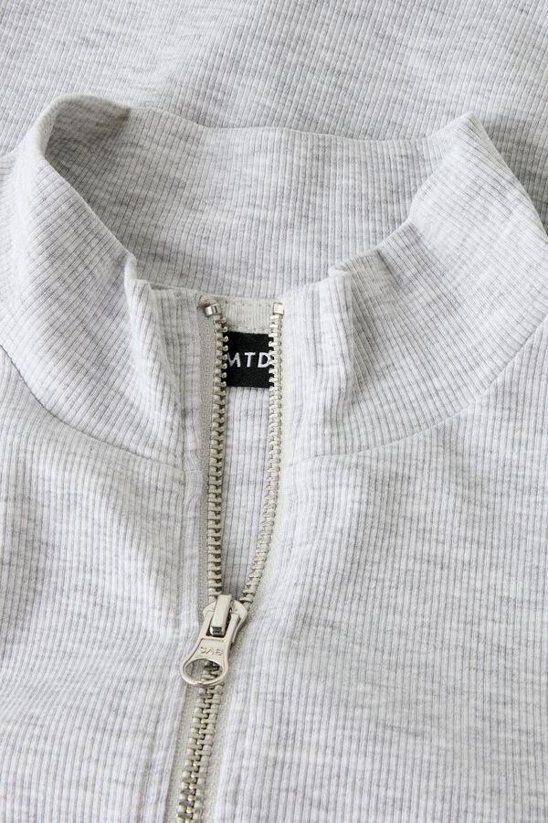 Lmtd Long sleeve ribbed high neck zip-up jacket grey