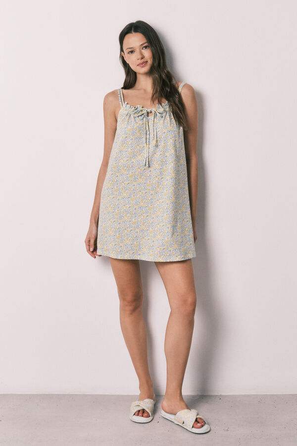 Women'secret Nuisette courte en coton &agrave; petites fleurs jaune imprim&eacute;