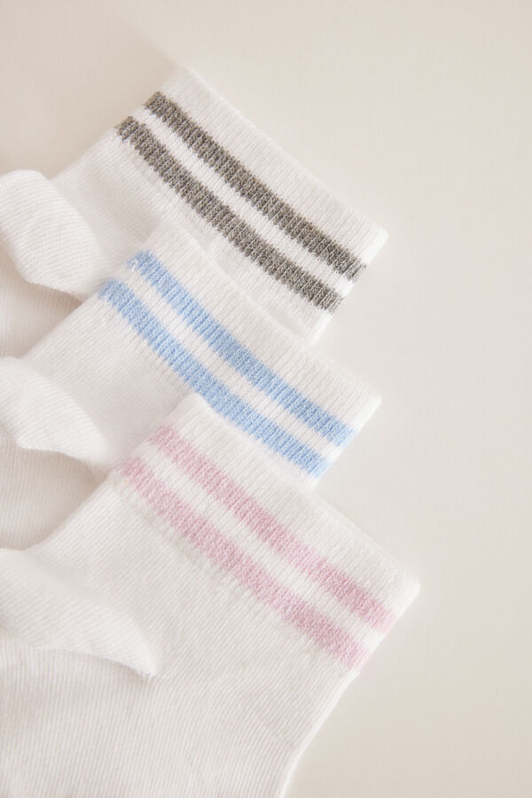 Womensecret 3er-Pack kurze Socken Baumwolle Streifen Weiß Weiß