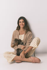 Women'secret Yellow cotton floral print capri pyjamas beige