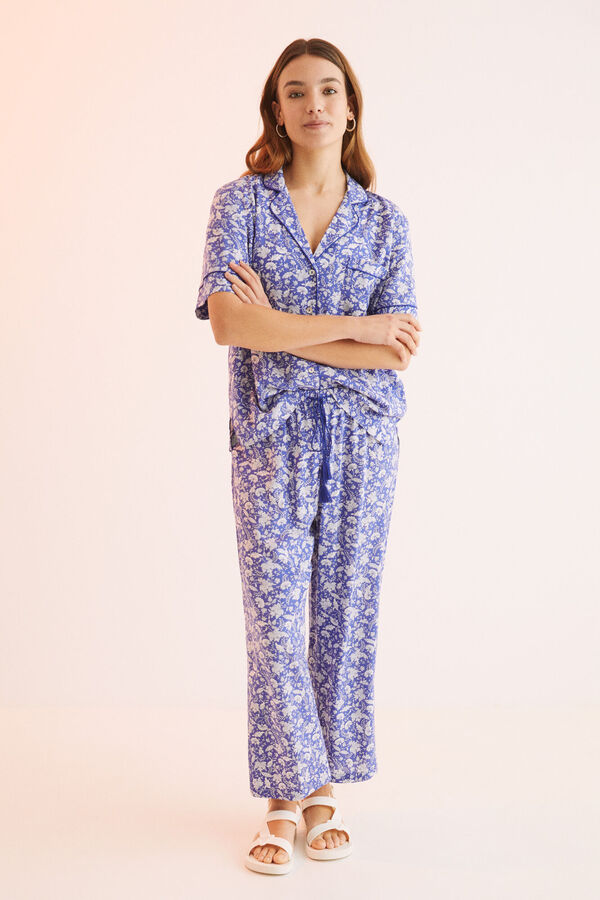 Womensecret Kék mintás inges pizsama kék