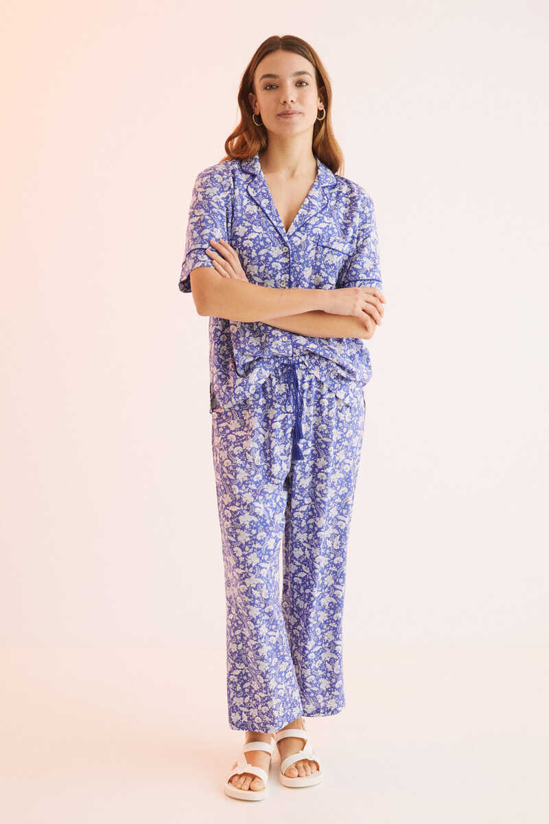 Womensecret Pijama camisero estampado azul estampado