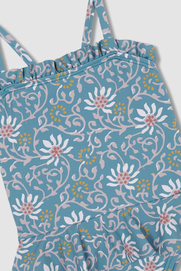 Womensecret Light blue floral print swimsuit with ruffle plava