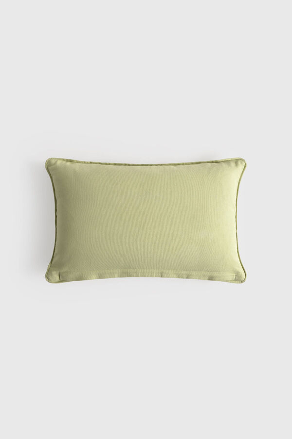 Textura Embroidered cotton cushion cover with flowers green