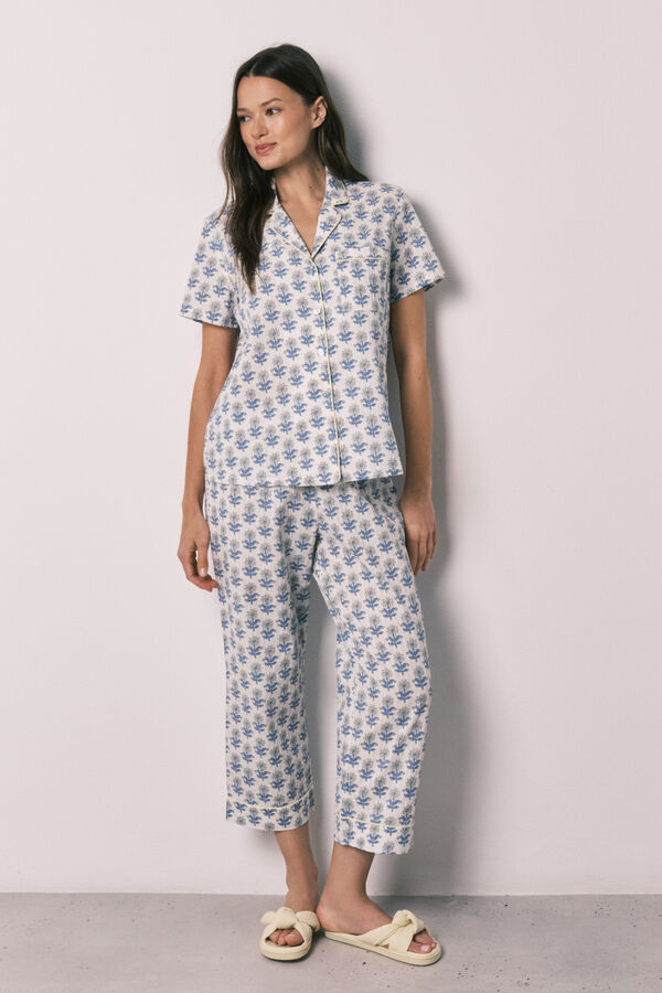 Women'secret Printed cotton capri pyjamas blue