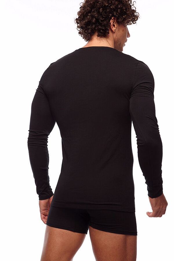 Womensecret Men's thermal round neck long-sleeved T-shirt Crna