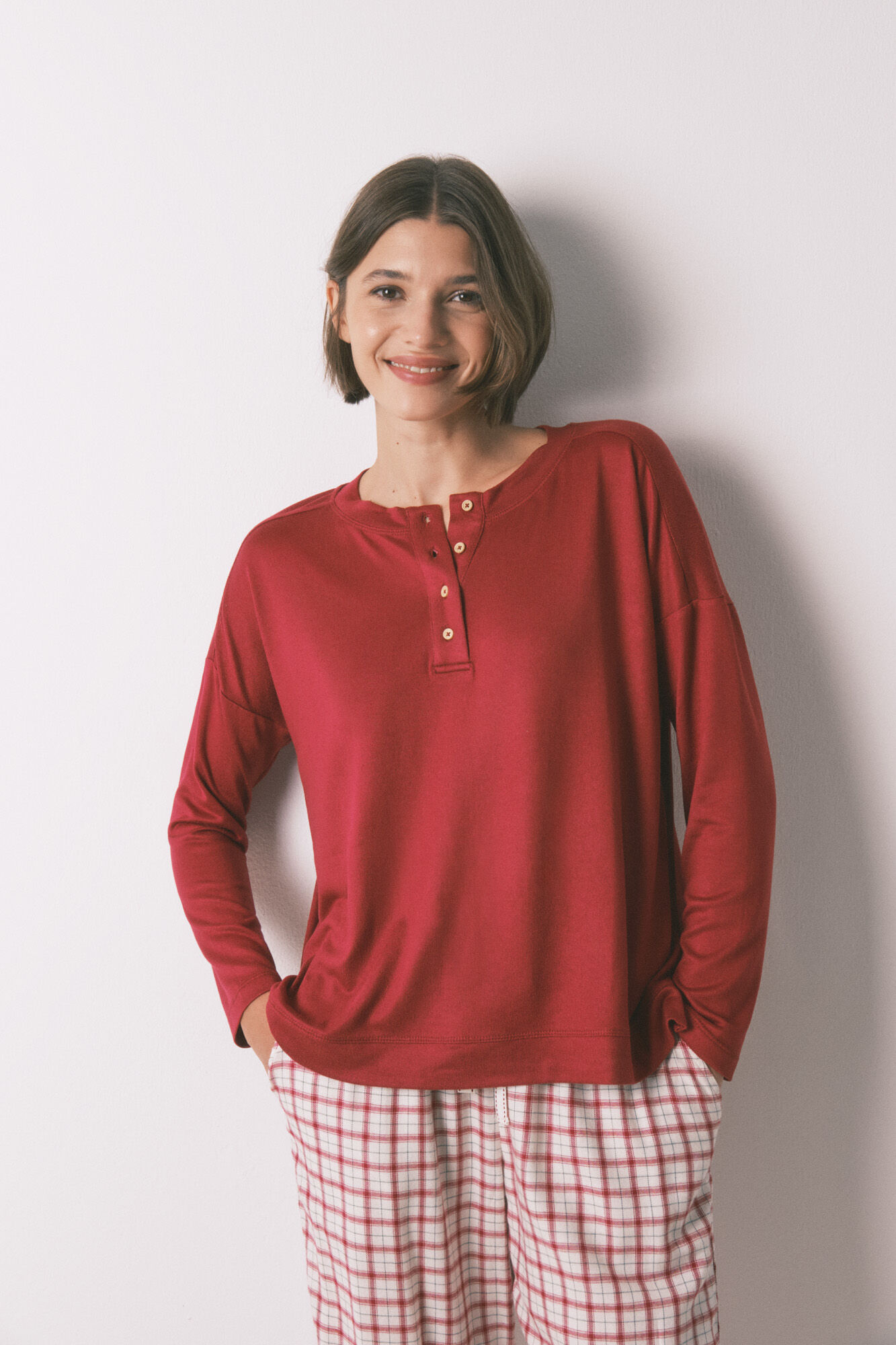 Women'secret Red suede long sleeve jersey-knit T-shirt