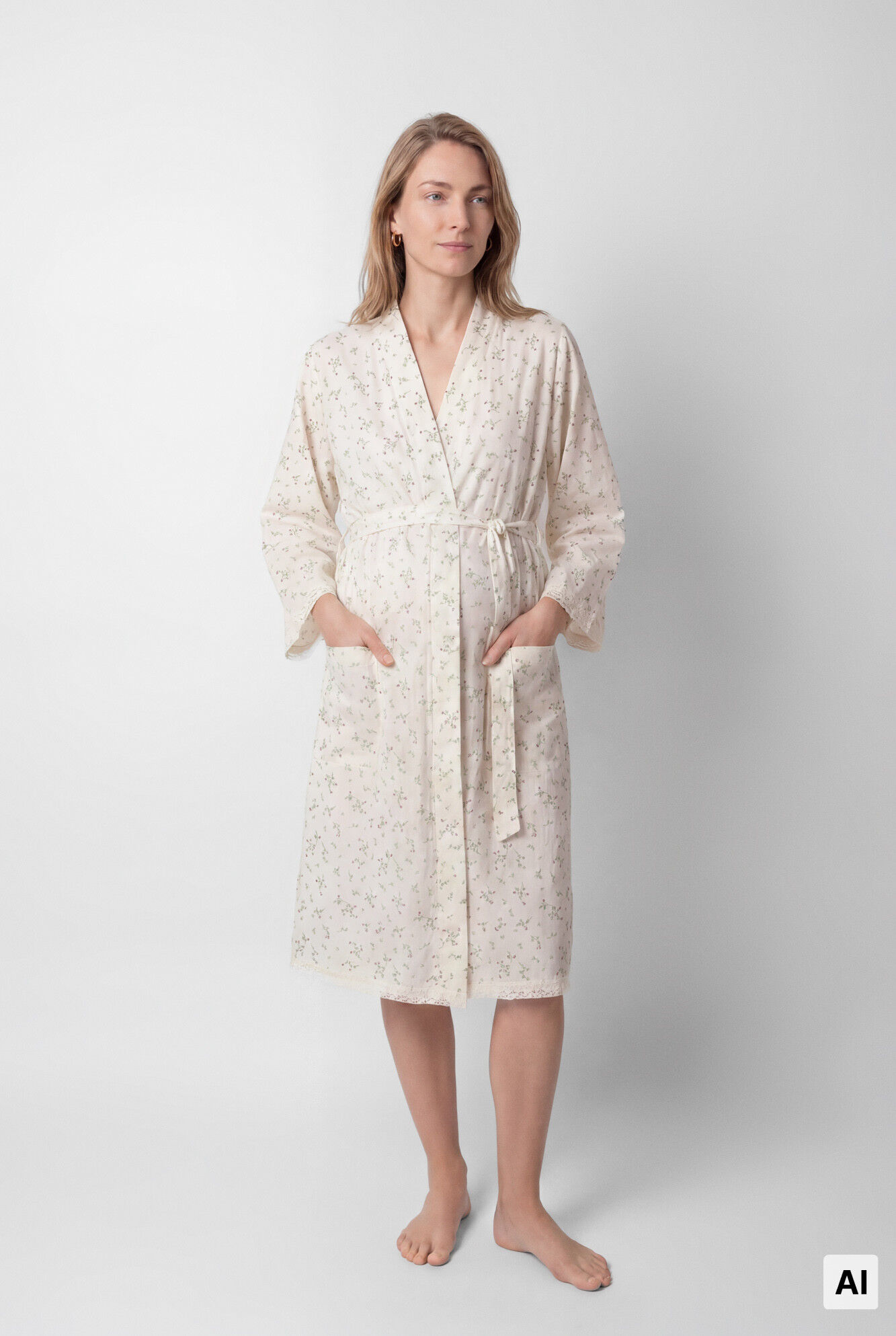 Women'secret Floral cotton midi robe