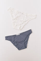 Women'secret Lot de 2 culottes classiques en coton bleues et imprim&eacute;es blanches imprim&eacute;