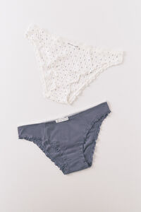 Women'secret Lot de 2 culottes classiques en coton bleues et imprim&eacute;es blanches