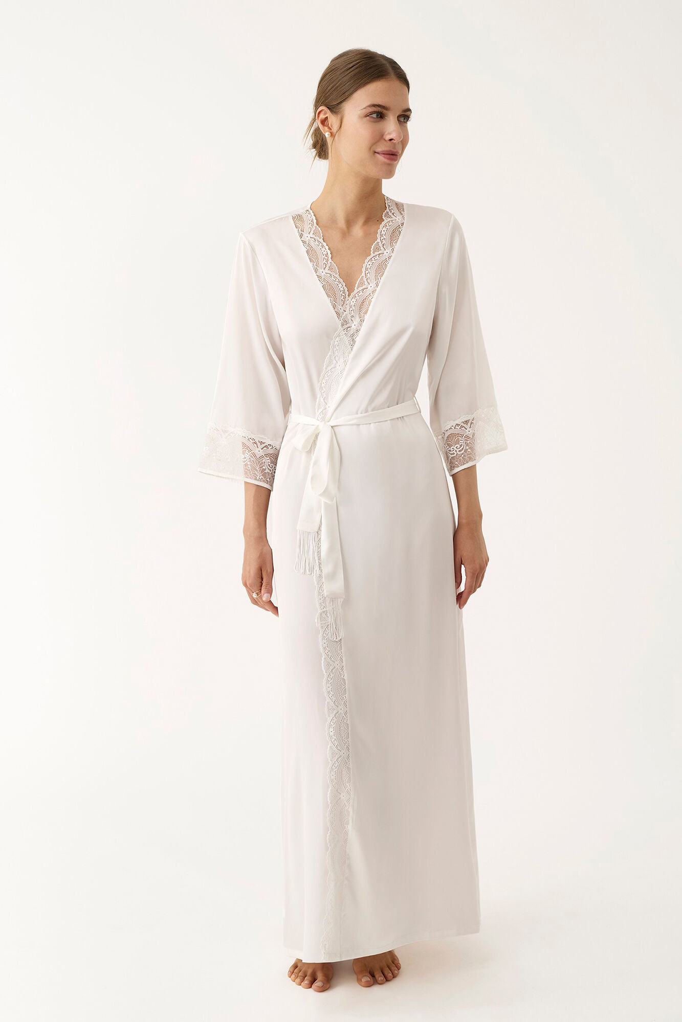 Promise Robe kimono comprida de lingerie branca