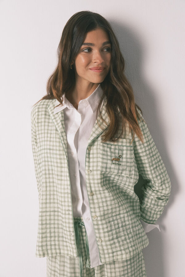 Women'secret Plaid 100% cotton classic long pyjamas green