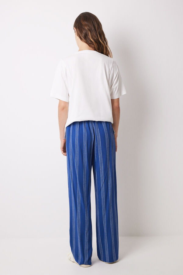 Womensecret Striped viscose lounge long trousers blue