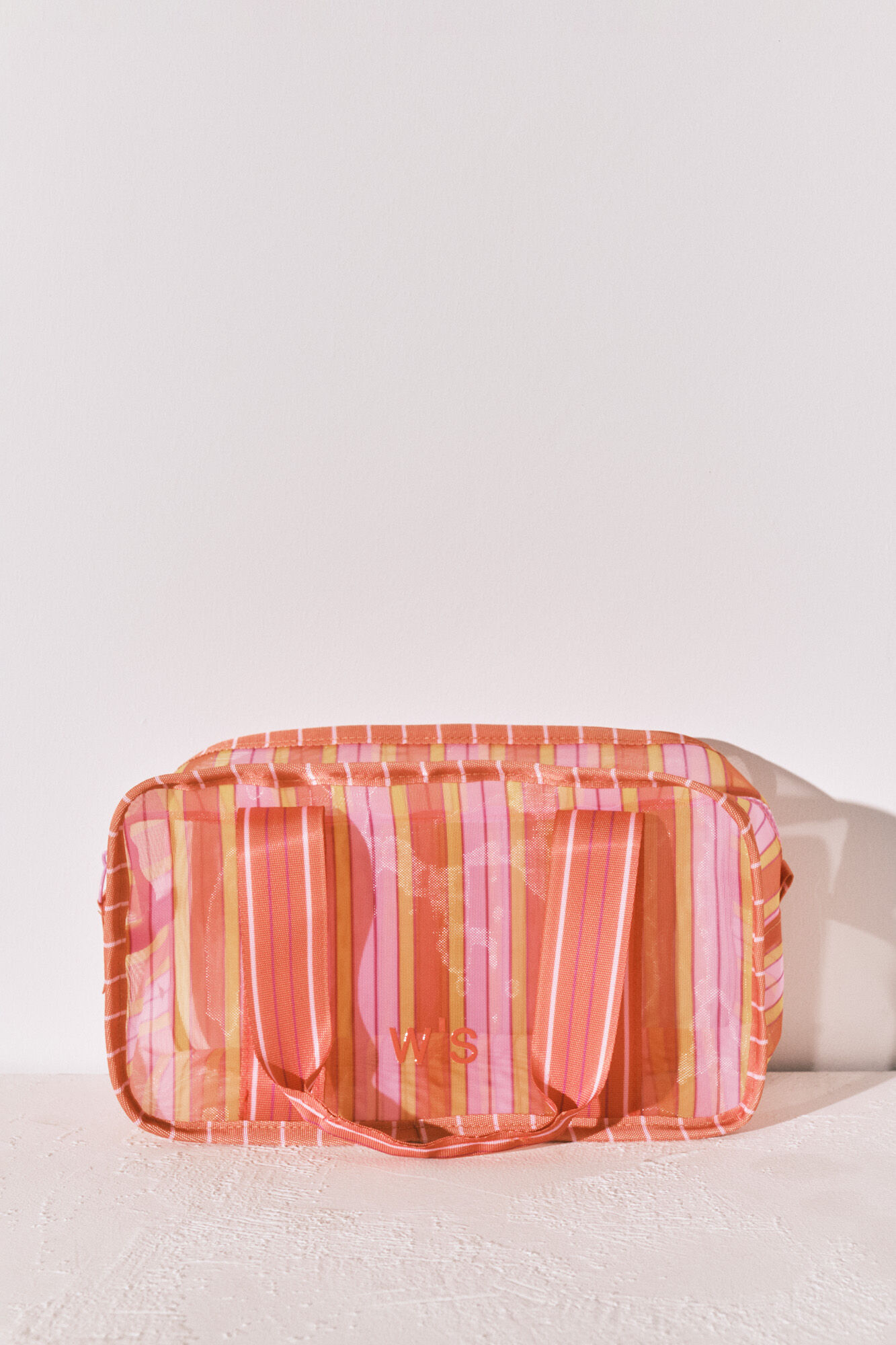Women'secret Pink and orange striped mesh medium vanity case