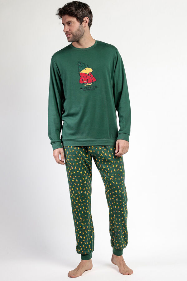 Admas Pijama largo Snoopy 100% algod&oacute;n para hombre verde